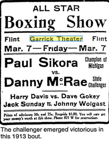 1913 boxing match Garrick Theatre, Flint